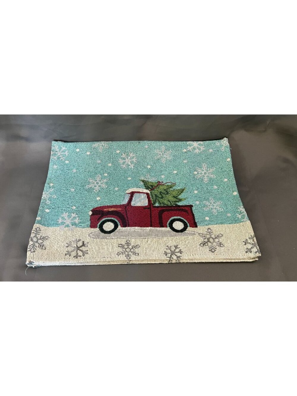 Christmas Truck Woven Placemats Set Of 4 With Snowflakes & Holiday Tree Design
